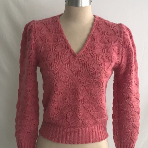 1980s Diane Von Furstenburg Pullover Pink Sweater - Puff Sleeve Sweater - Picture 2 of 6